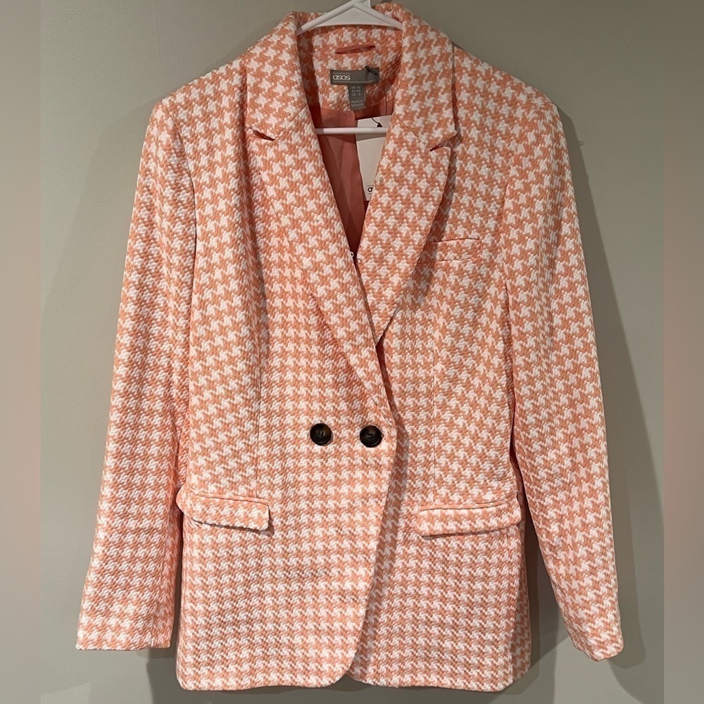 NWT US 8 ASOS Women’s Houndstooth Soft Doubke Breasted Blazer Coat Chic Classic